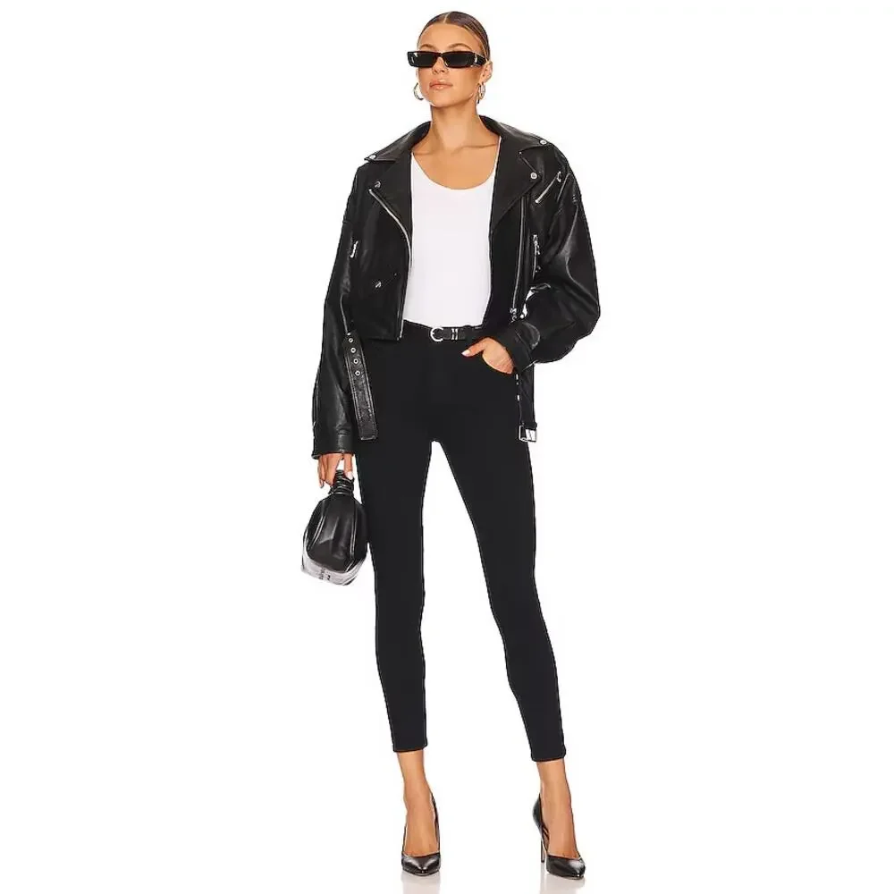 Pistola Audrey Mid Rise Skinny Jeans Dark Vinyl Black Stretch Size 27 NWT